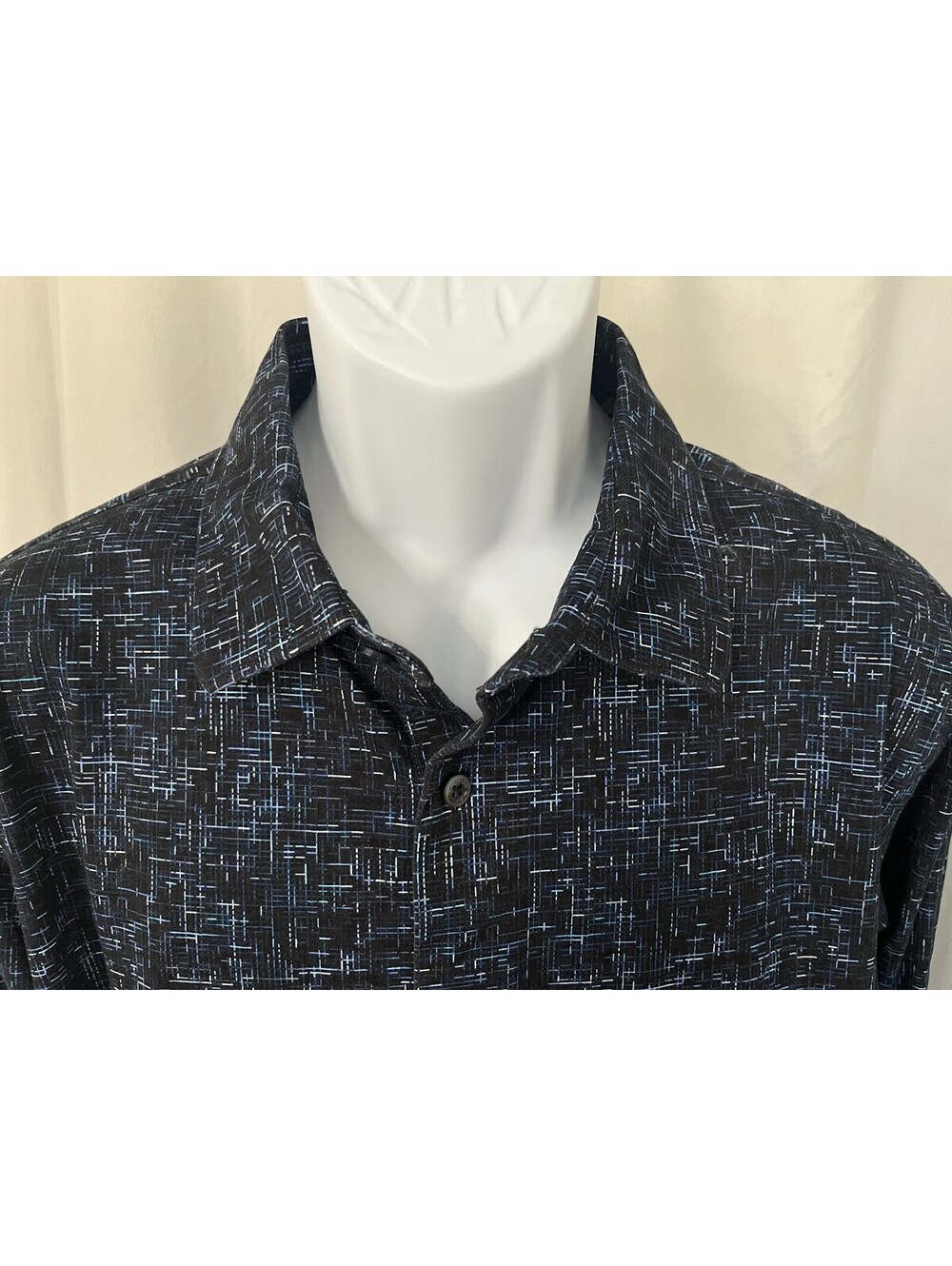 Bugatchi Men's Black Blue White OoohCotton Stretch Mint Condition Shirt 2XL XXL